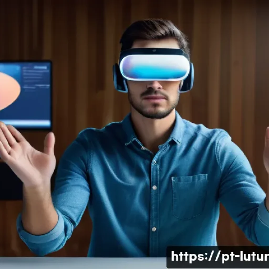 감각 확장 인터페이스의 통합적 접근 방법 - A futuristic augmented reality setup showcasing a person wearing advanced wearable devices with inte...