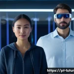 Home 21 감각 확장 인터페이스의 개인화된 경험 제공 - A futuristic sensory interface laboratory scene featuring a diverse group of adult users wearing sle...