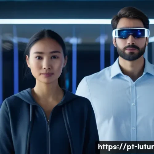 Home 33 감각 확장 인터페이스의 개인화된 경험 제공 - A futuristic sensory interface laboratory scene featuring a diverse group of adult users wearing sle...