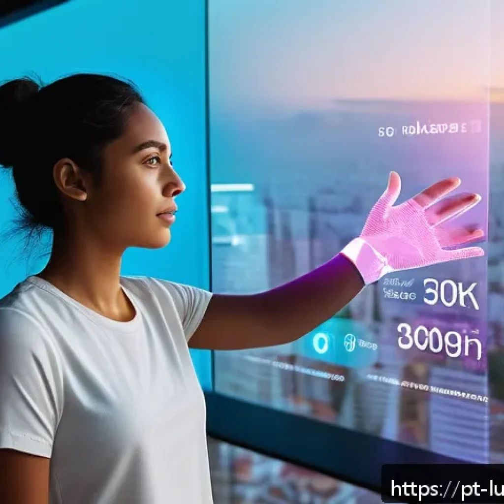 감각 확장 인터페이스의 디자인 원칙 - A modern digital interface scene showcasing a young adult woman of Brazilian descent wearing casual ...